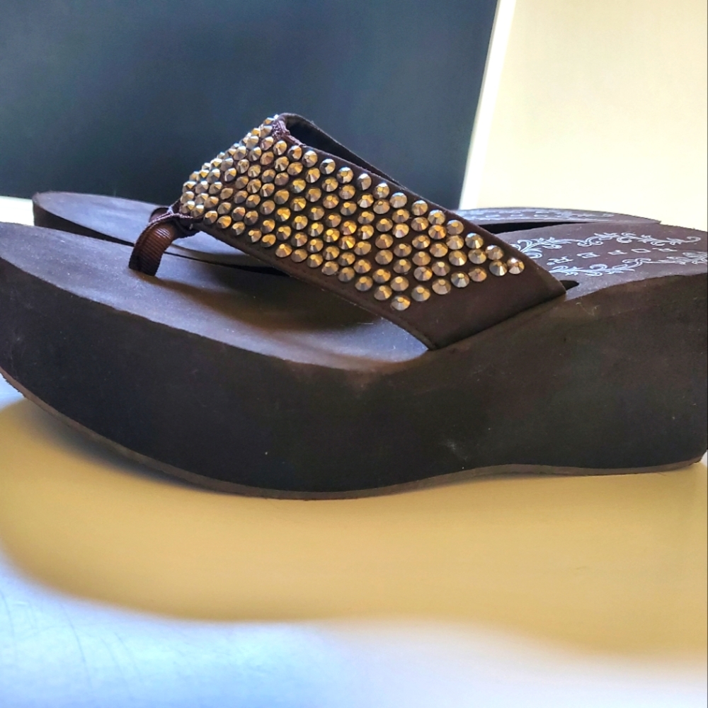Brown Roper Wedge Flip Flops